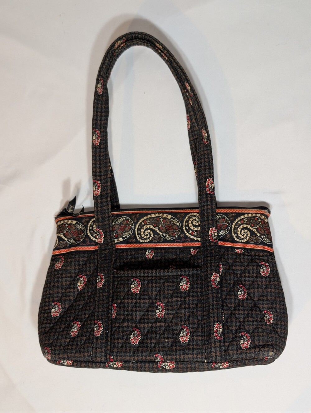 Vera Bradley Retired Brown Houndstooth Shoulder Bag Tote Double Handle Purse